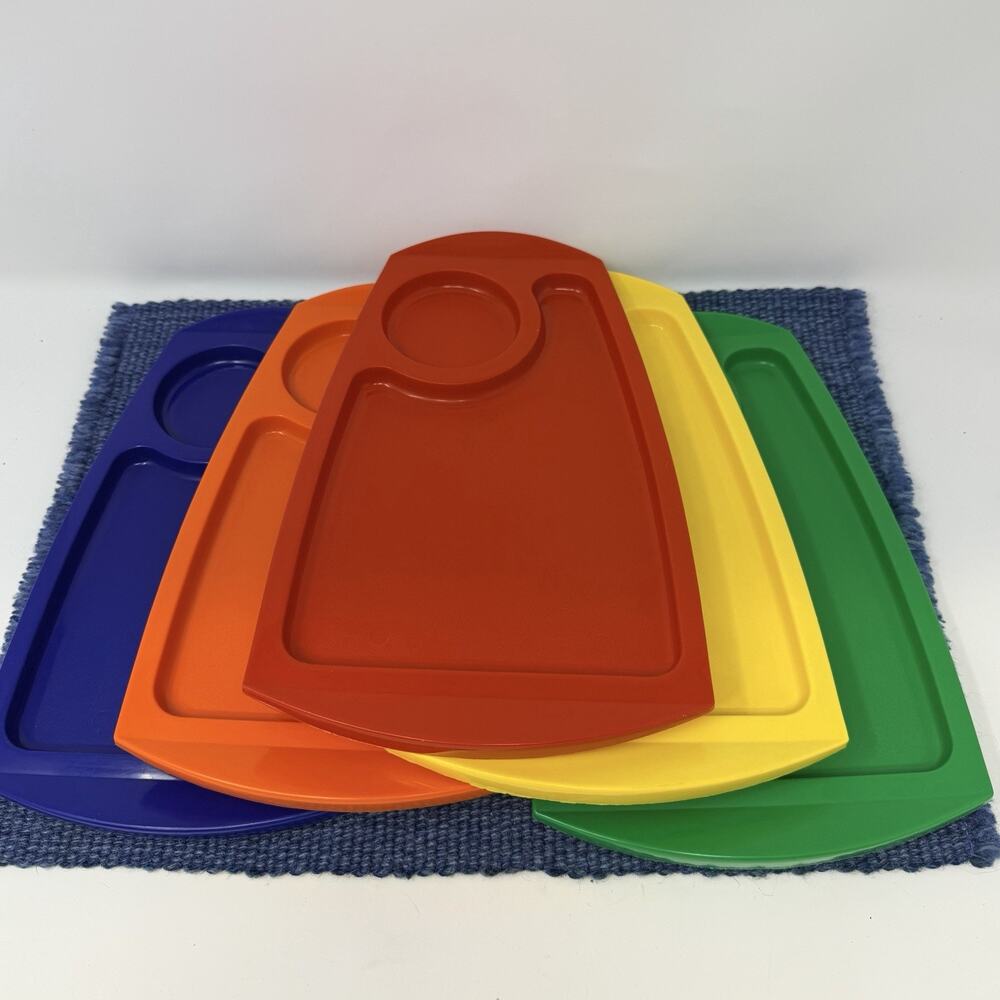 Vintage Fremware Plastic Snack Trays Plates #808 Mixed Colors Lot Of 5 Retro